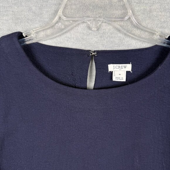 J Crew Factory M Solid Ruffle Sleeve Shift Dress Navy Blue Textured Cotton Blend - Picture 3 of 12